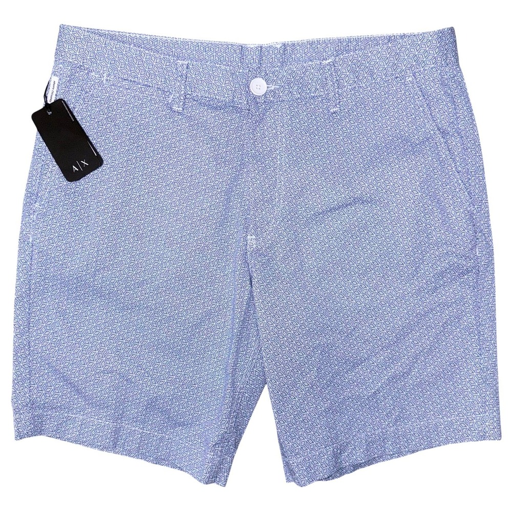 Armani Exchange A/X Mens 34 Waist Blue and White Geo Pattern Shorts 9"‎ Inseam